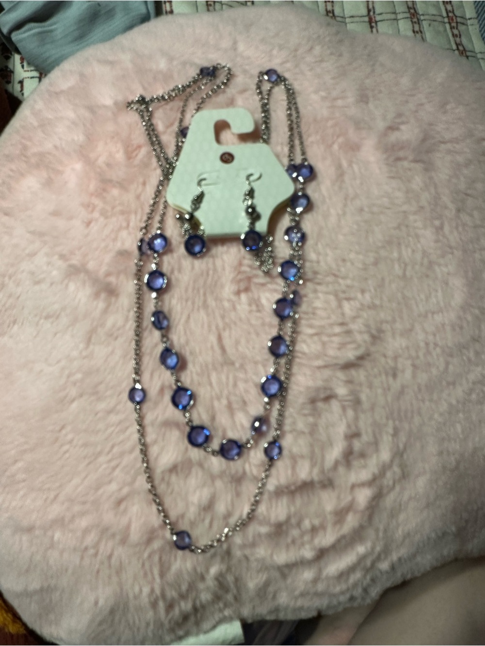 Silver-Tone Blue Bead Layered Necklace & Earring Set
